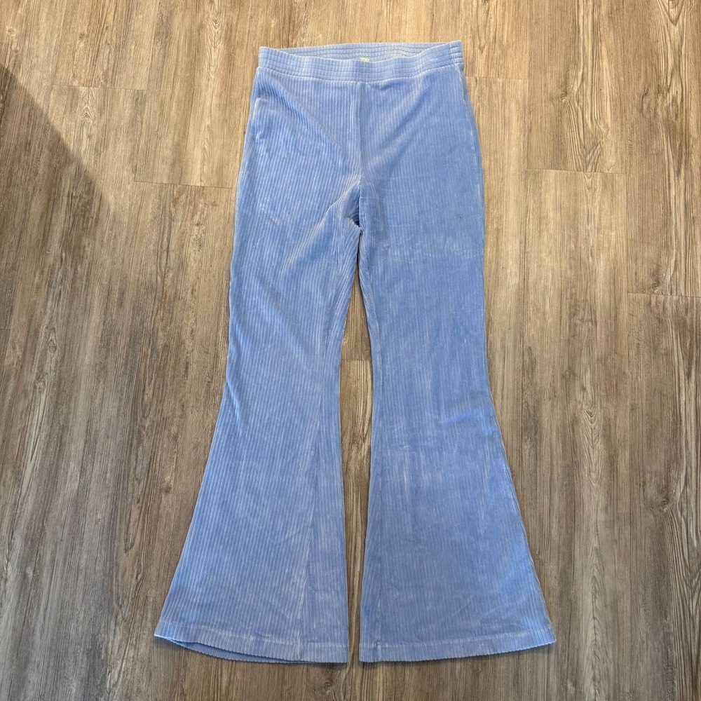 Aerie Womens Large Ribbed‎ Velour Flare Pull On Pants Light Blue